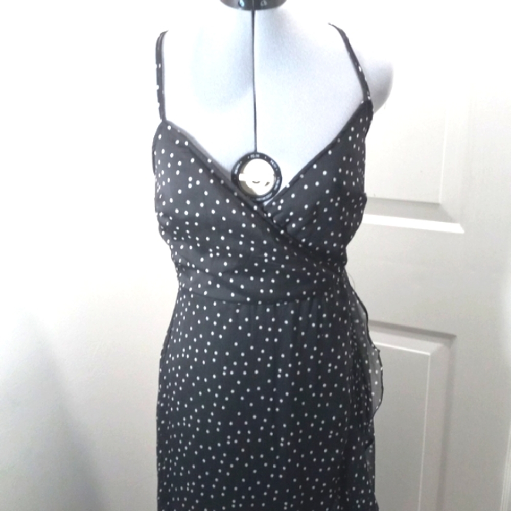 Miami,  Black Poka-dotted Spegetti Chris/cross in back W/ 2 tiered W/ Ruffles